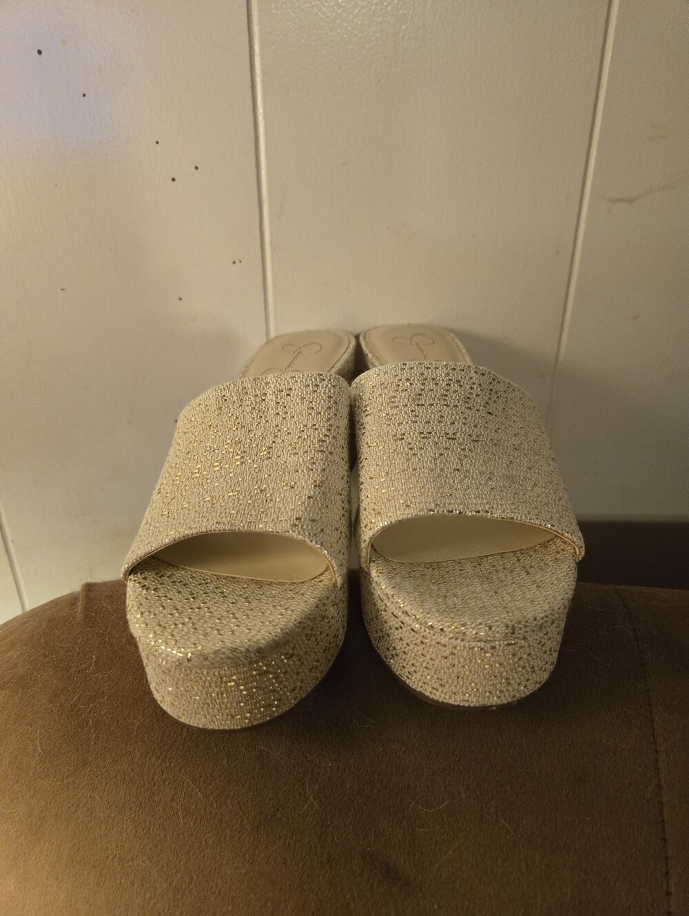 Jessica Simpson Women’s Glitter Slide Platform Sandals - Cream Size 10N̈ŴOT